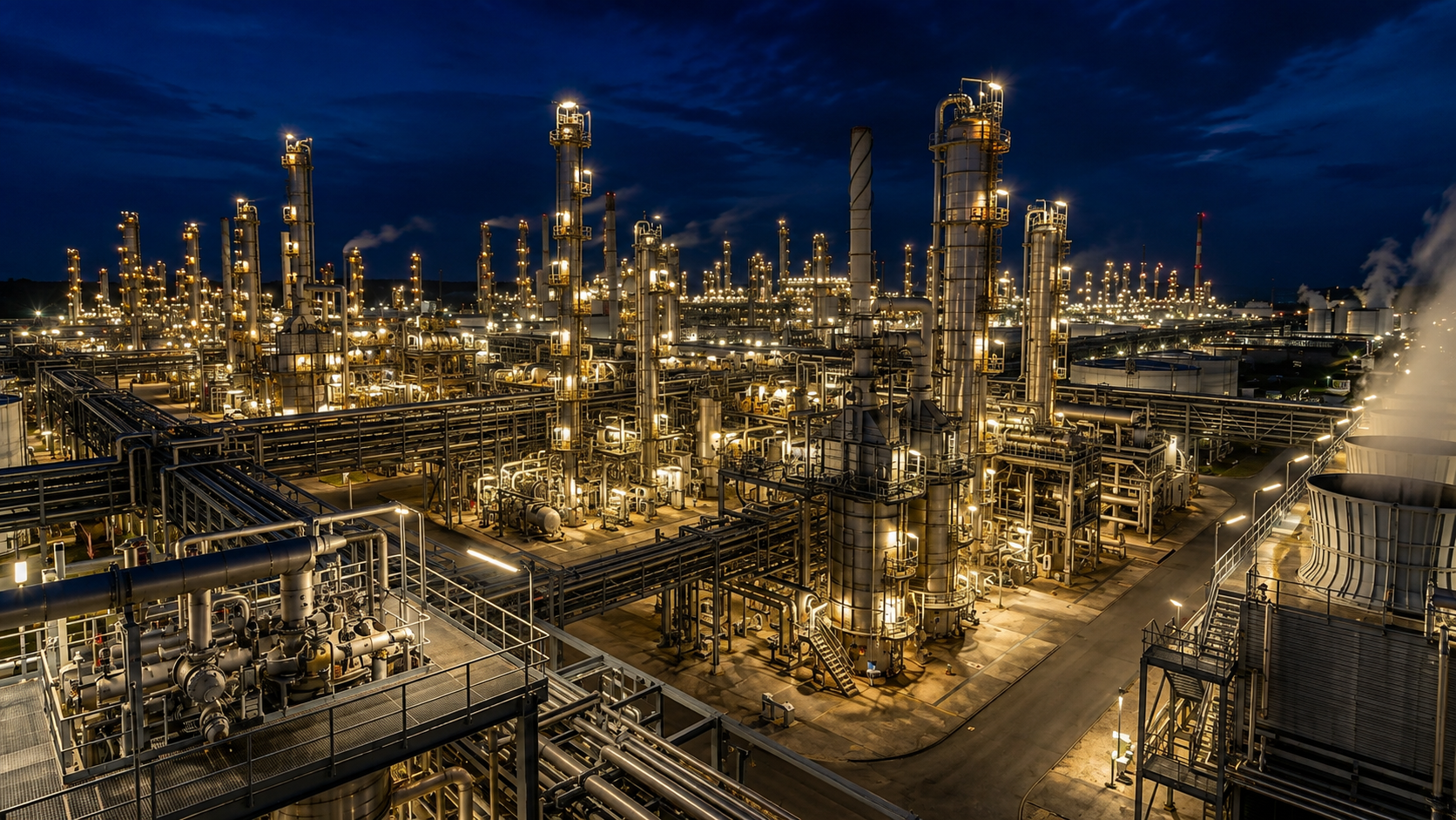 Petrochemical plant at night